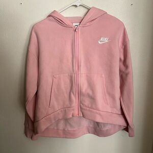 NIKE Classic Club Fleece Full Zip High Low Jacket Pink‎ White Girl's Size L Plus
